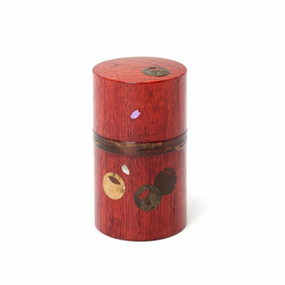 Japanese crest pattern and raden shell sakura petals decorated cherry bark tea canister