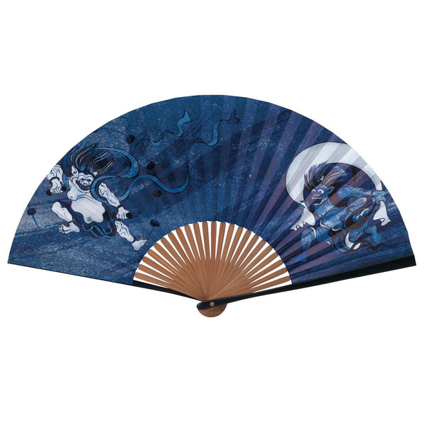 indigo color fujin raijin Japanese sensu fan