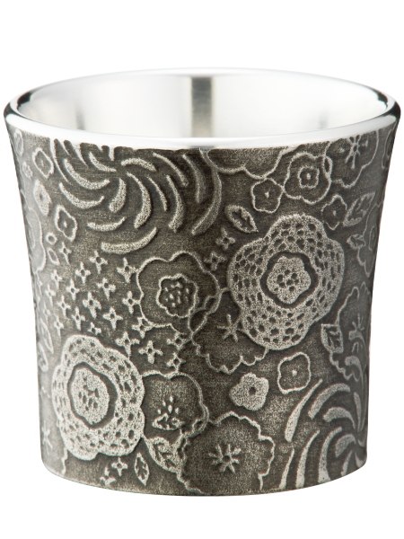 Japanese guinomi flower pattern tin sake cup