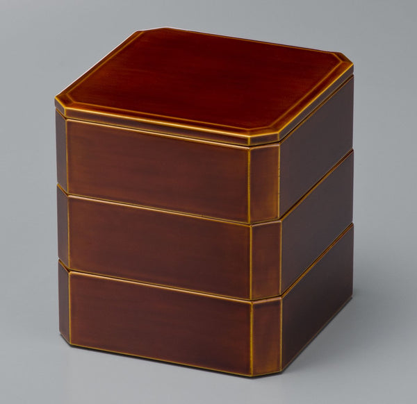 Japanese lacquerware square cut corners three-tiered food box Jubako