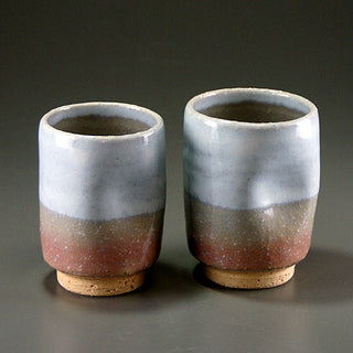 Japanese dented pottery cup couple pair set