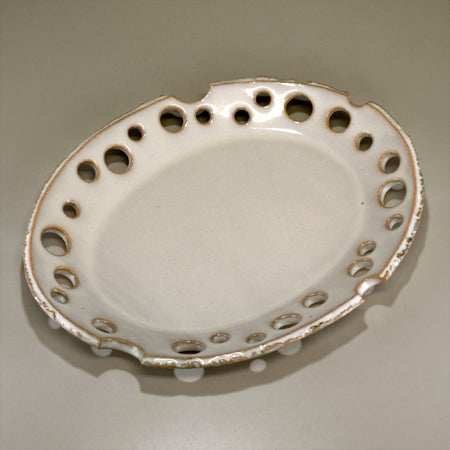 unique holes japanese pottery oval dish plate