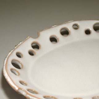 unique holes japanese pottery oval dish plate
